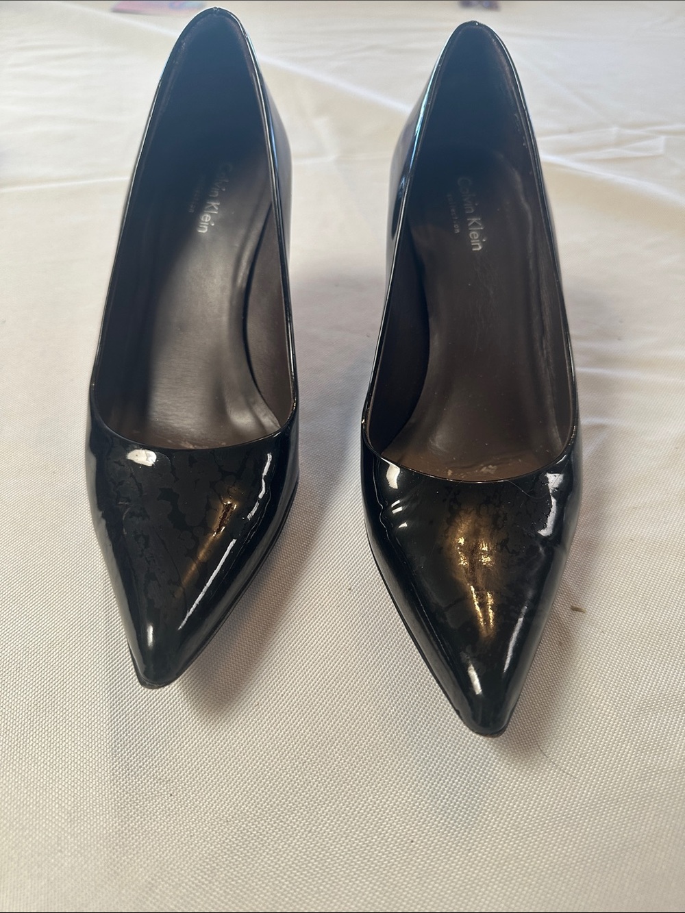 Calvin Klein Collection Black Patent Pointed Pumps